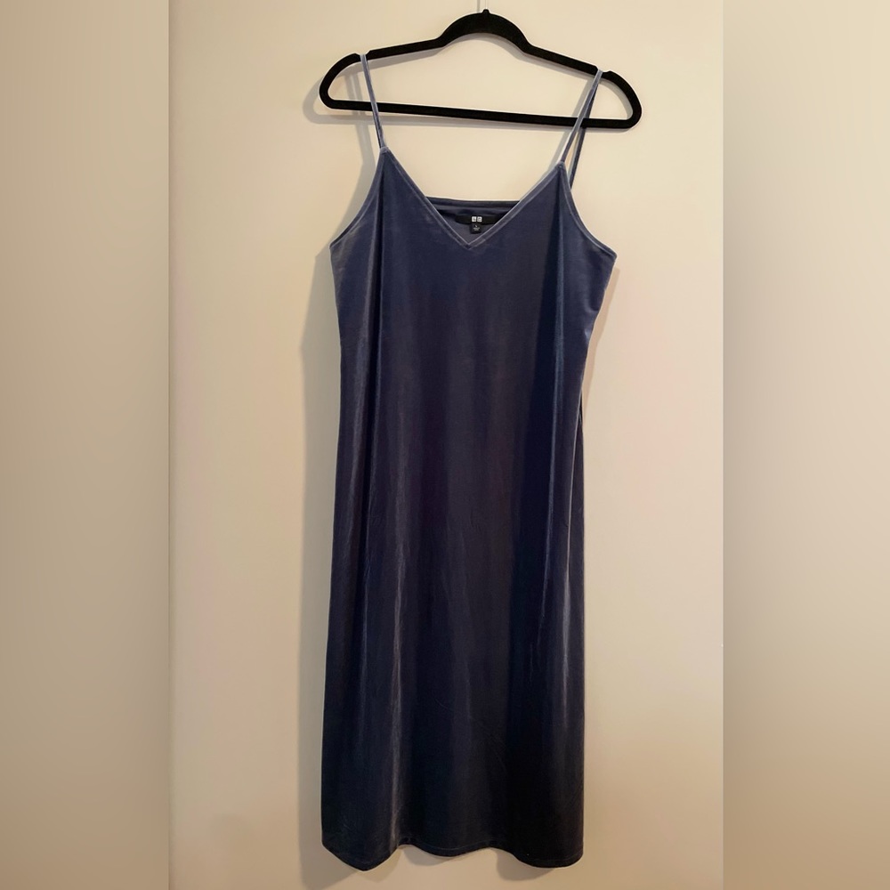 UNIQLO Size Large Blue Velvet Slip Dress